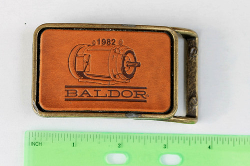 Vintage Baldor 1982 Electric Motors Belt Buckle with Leather Insert