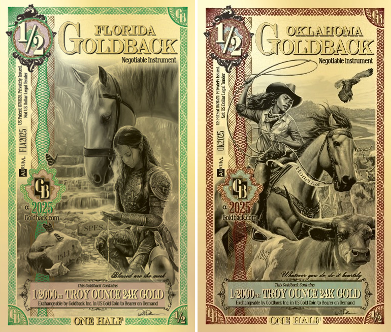 Thousand Mile Scroll Gilded 0/200 激レアデック GOLD - [Lot of 2] 1/2 Florida & 1/2 Oklahoma Goldback 24K Gold