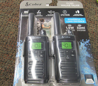 Cobra microTALK RX385 2-Pack Walkie Talkies 40CH 32mi 1.5W NOAA Recharge