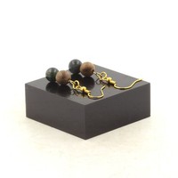 Ohrringe 2 Perlen Achat Schaum + Holz 8 Mm Stahl Golden Made In Germany