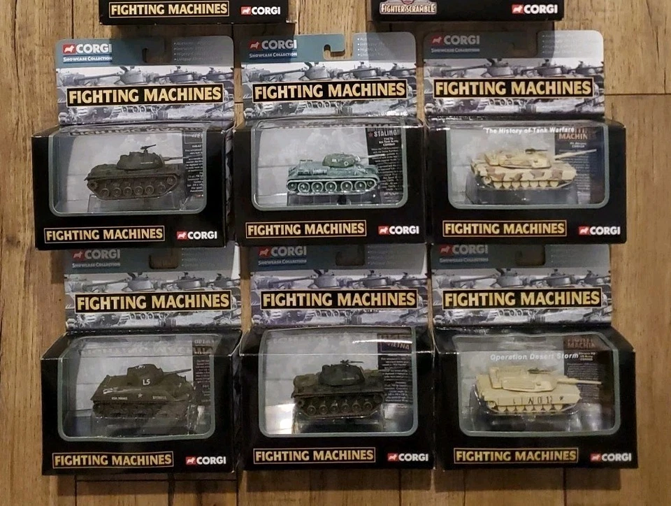 8 Corgi Fighting Machines M48-A3 Patton Tank, M4 Sherman, MI Abrahams T34/76 - Image 2 of 4