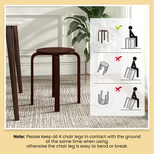 Set of 4 18" Stacking Stool Round Dining Chair Backless Wood Home Decor Brown - Picture 7 of 9