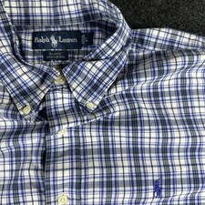 Polo Ralph Lauren Blake Button Down Short Sleeve Shirt Mens LG Blue Plaid VGC