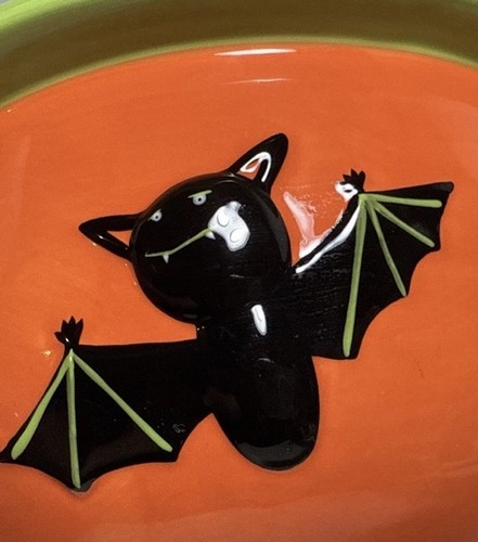 Kohls Halloween Ceramic Bowl Bats Ghost Jack O Lantern Candy Chip Dish Trick 11” - Picture 7 of 9