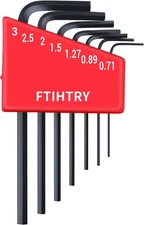 7PCS Mini Metric Hex-L Key Allen Wrench, 0.7mm, 0.9mm, 1.27mm, 1.5mm, Black 