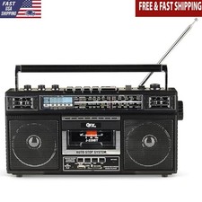 Bluetooth Boombox MP3 Radio Cassette Dual Speakers Built-in Microphone Black New