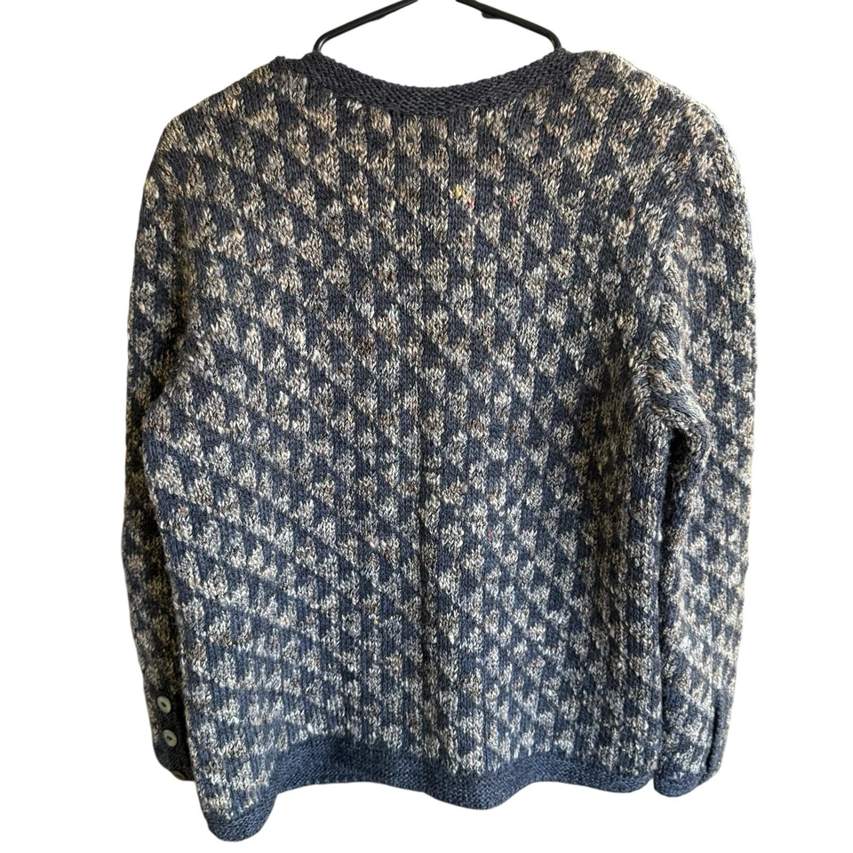 Cárdigan Peruvian Connection Pata de Gallo Boucle Talla Pequeña Azul Marino Tejido a Mano Foto 3 de 4