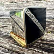 Vintage Bliss Brothers Black Ornate Silver-Tone Art Deco Enamel Make Up Box