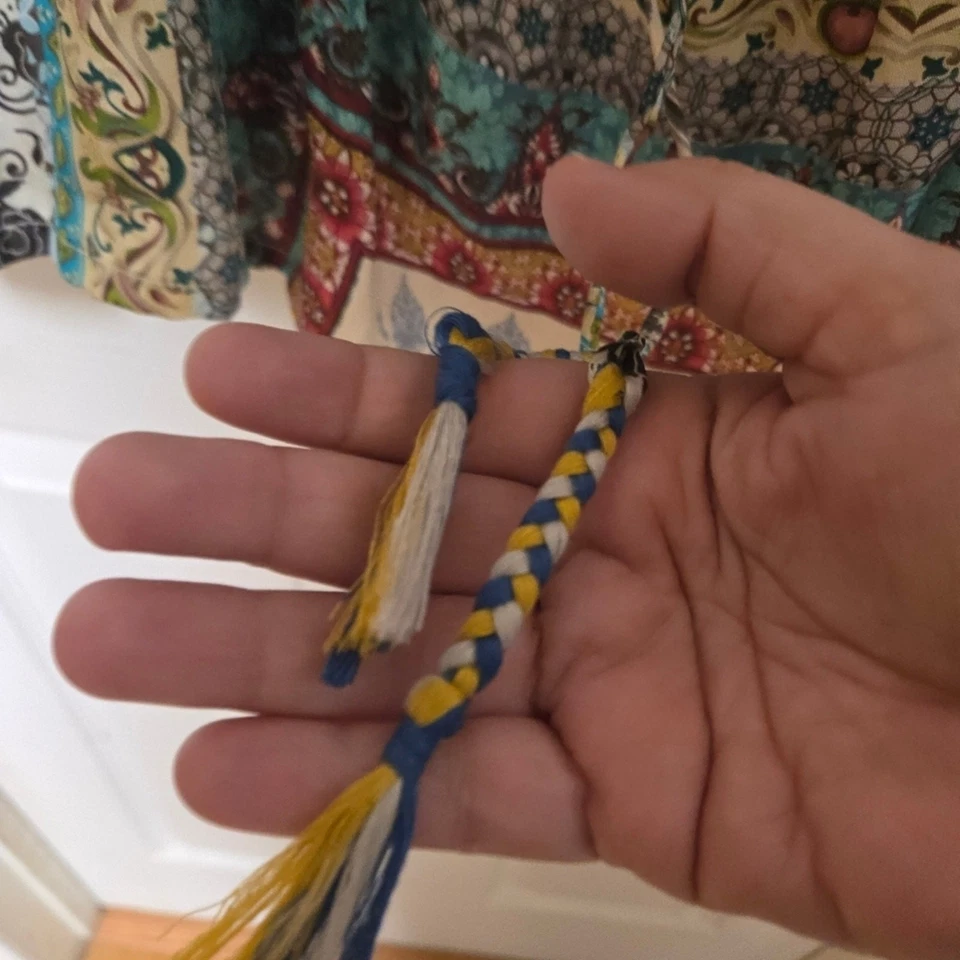 Vestido túnica Johnny Was de seda con corbata frontal en capas para mujer S multicolor boho Foto 4 de 4