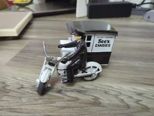 See's Candies Diecast Motorcycle Delivery Side Car with Driver 2001 Vintage Toy