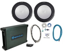 2 KICKER 45KMF124 12" 350w Free-Air Marine Boat Subwoofers Mono Amplifier Wires