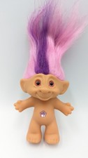 Troll Doll Purple Pink Hair 3" Vintage Collectible Treasure Troll Gemstone Belly