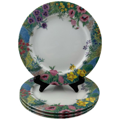 Nikko Secret Garden Salad Plates Set of 4 VTG 8'' Multicolor Floral Spring Summer