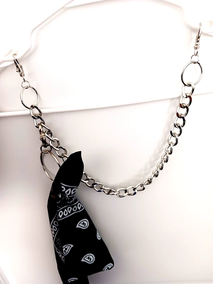 Carteira ou calça masculina 18 "corrente tom prata + bandana preta e clipe - - Imagem 2 de 4