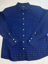 Lands’ End Women’s 12P No Iron Supima Shirt Blue Black Check Long Sleeve 