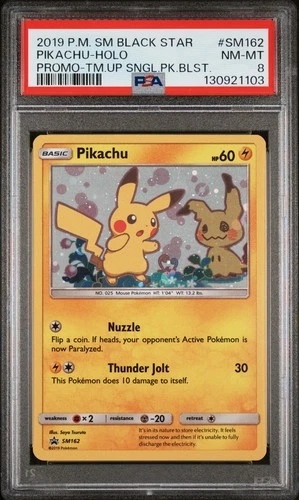 2019 POKEMON TEAM UP BLACK STAR PROMO PIKACHU #SM162 HOLO PSA 8 NM #130921103