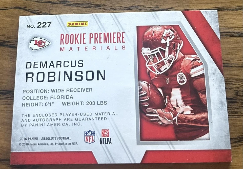 2016 Panini Absolute Demarcus Robinson Rookie Triple Materials Gold Auto #/10 - Image 2 of 2