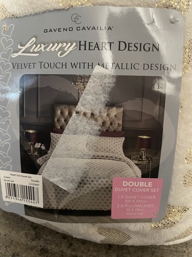 Heart Foil Teddy Double Duvet Cover Set In Cream, Duvet Cover with 2 Pillow Case - Picture 4 of 8