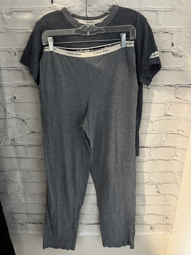 Calvin Klein 2 Piece Lounge Pajama Set Heather Blue Stripe Women's Size M/L - Picture 4 of 9