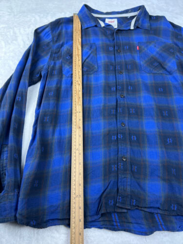 VTG Levi's Blue Chequered Aztec Mens Shirt Size L Buttons Shacket Logo Cotton - Picture 4 of 8