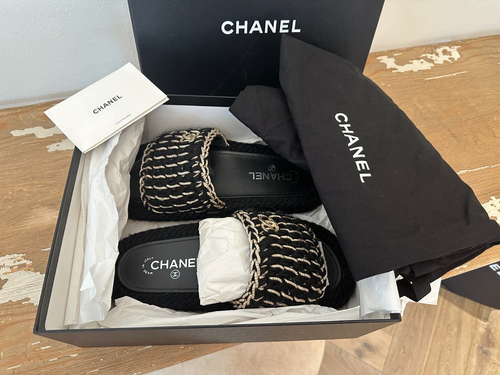 Chanel 22C Tweed gewebte Strick Sandale Pantolette Pantoletten Gr. 39 8,5 US *zeitlos* neu im Karton $ 1425 - Bild 2 von 8