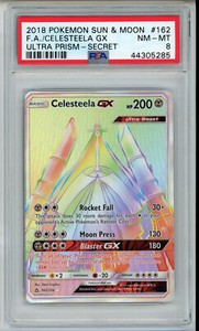 2018 POKEMON ULTRA PRISM CELESTEELA GX #162 SECRET RARE HOLO PSA 8 NM #44305285