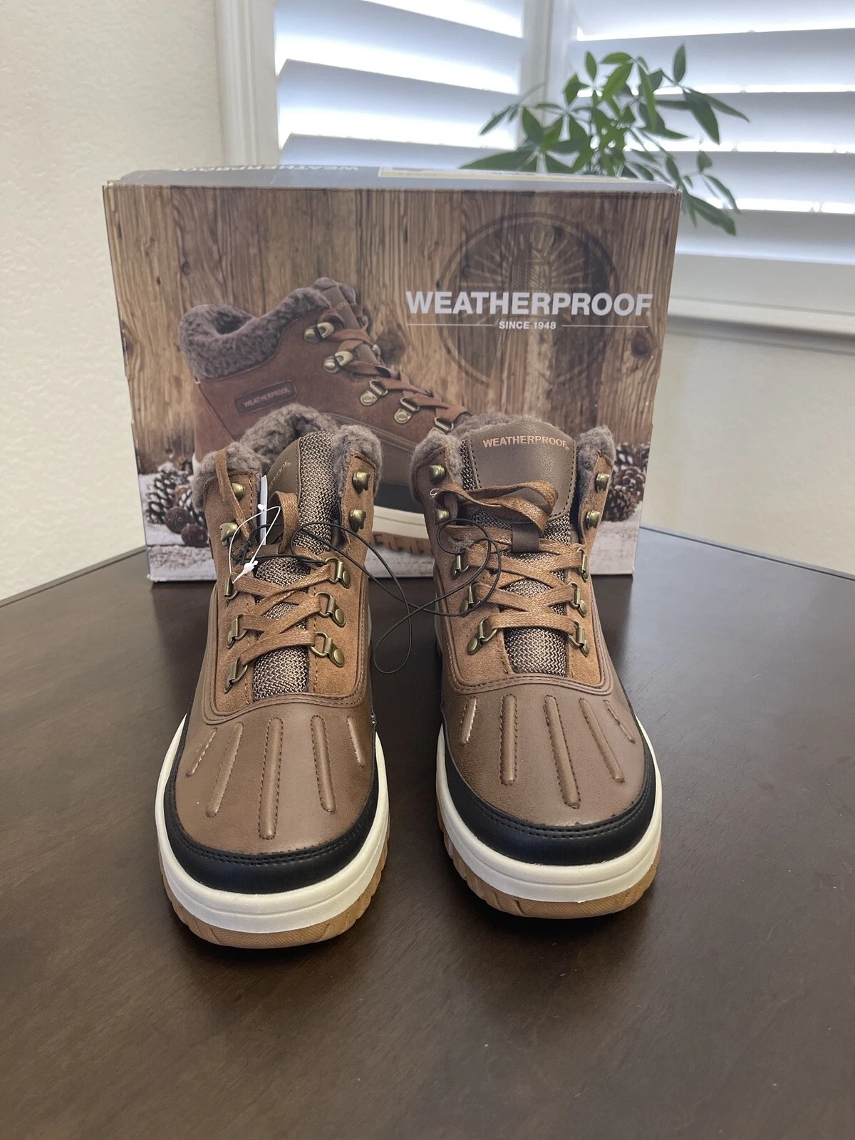 Weatherproof Landon Men's Winter Faux Fur Sneakerboots BROWN New in Box Size 11
