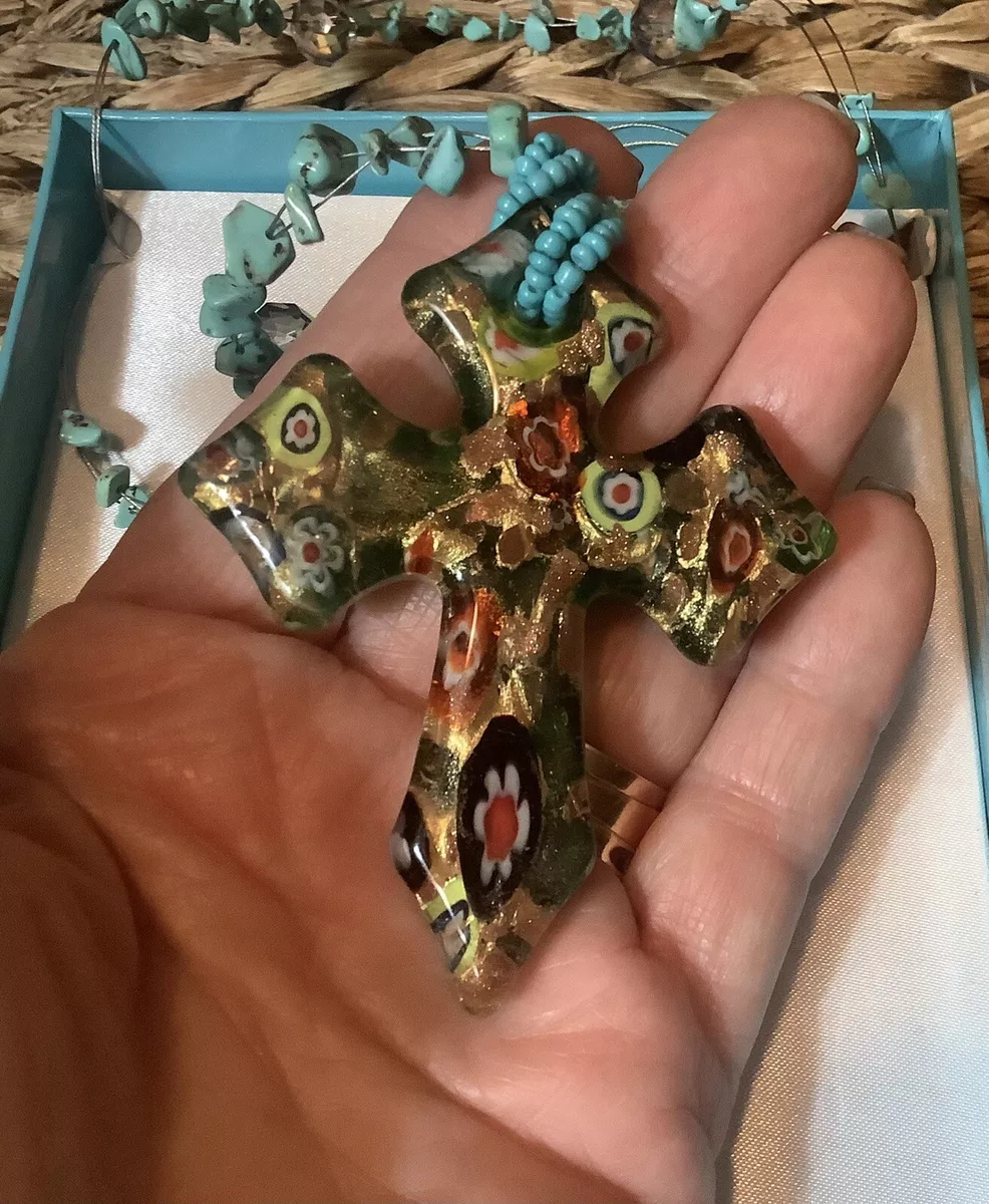 Murano glass cross pendant deals