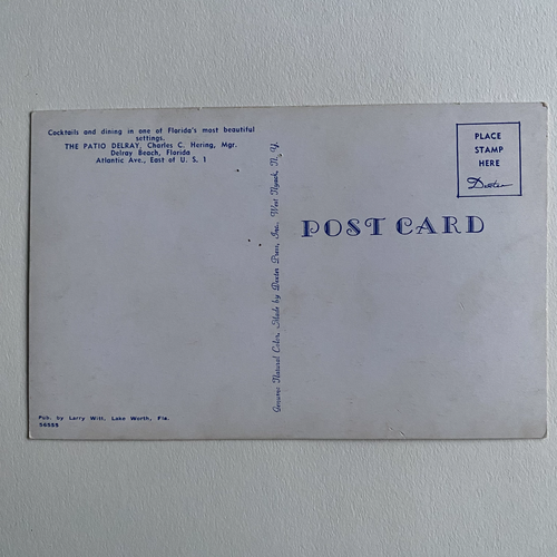 Patio Delray Restaurant Delray Beach Florida Unposted Postcard - Picture 2 of 3