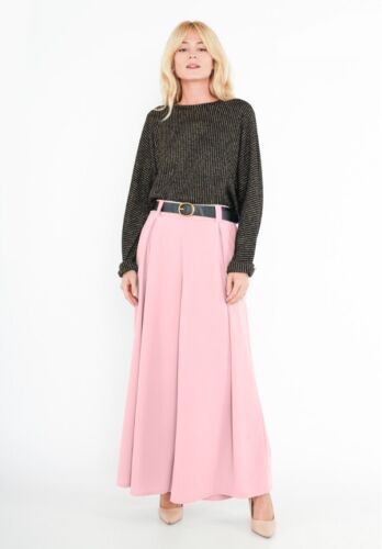 Women Navy Casual Chiffon Oversize Adjustable Waist Wide Leg Pant with Belt - Picture 16 of 17