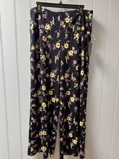 Counterparts Elastic Waist Blue Floral Pull-On Wide Leg Pants Size XL