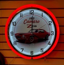Camaro 1971 Z28 Red Muscle Car METAL LARGE DOUBLE RING NEON CLOCK