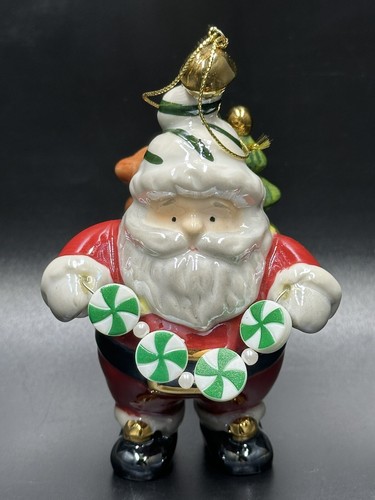 "Papá Noel con guirnalda de caramelo de menta estatuilla adorno saco oso árbol 4"" cerámica" - Imagen 1 de 13