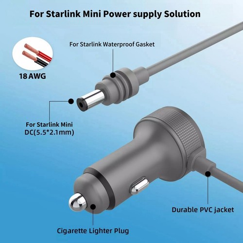 Plug-N-Play Power Cable Cigarette Lighter Adapter DC12-24V For Starlink Mini - Picture 11 of 16