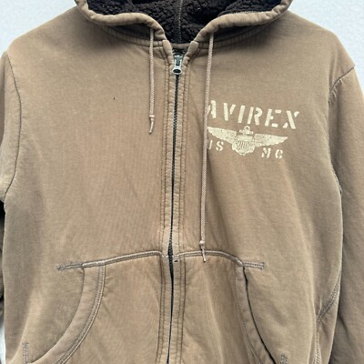 トップス 00s AVIREX brown zip hoodie L size Vintage Avirex Zip Up Hoodie Embroidered Mens XL Cross Studded