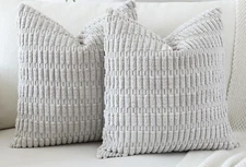 Pair 20x20 ~  Chenille Corduroy Textured  Stripe Pillow Covers ~ Gray (#A13)