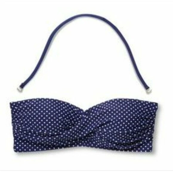Top de bikini bandeau de copa moldeada marca enmascarada para mujer X-pequeño azul marino, punto blanco Foto 4 de 4
