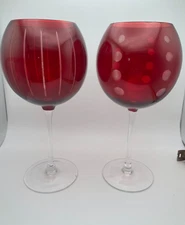 Vintage Mikasa Cheers Ruby Red  Wine Balloon Goblets 20 oz 9" T Set of 2 B32