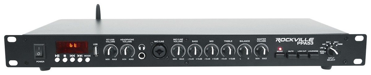 Rockville PPA53 Preamp Pro 1U Pre-Amplifier w/Bluetooth/USB
