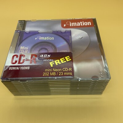 Imation CD-R 10 Pack 48X 700MB 80 min + Free Mini Neon CD Brand NEW & SEALED