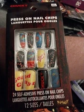 Chucky 24 Press On Nail Chips With Glue. New In Box
