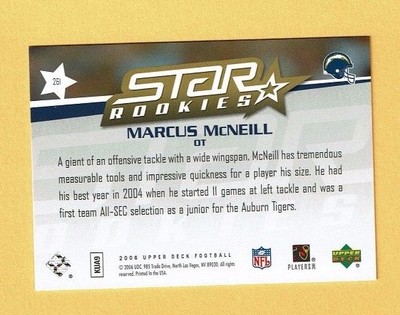 2006 Upper Deck ROOKIE # 261 Marcus McNeill SAN DIEGO CHARGERS | eBay