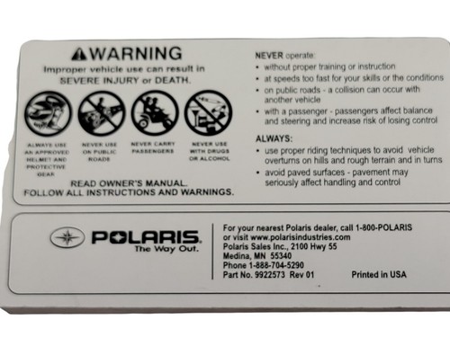Polaris Outlaw 90 Sportsman 2009 90 manual del propietario para mantenimiento y seguridad - Imagen 5 de 5