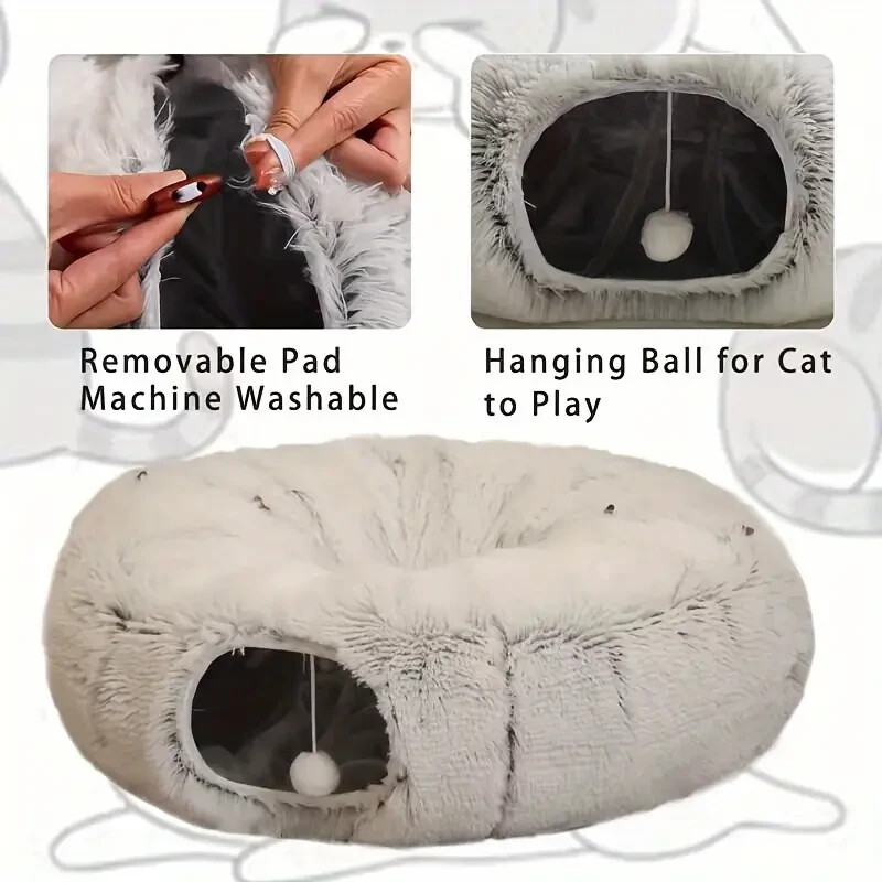 Cat Tunnel Plush Warm Foldable Detachable Washable Pet Nest Multi