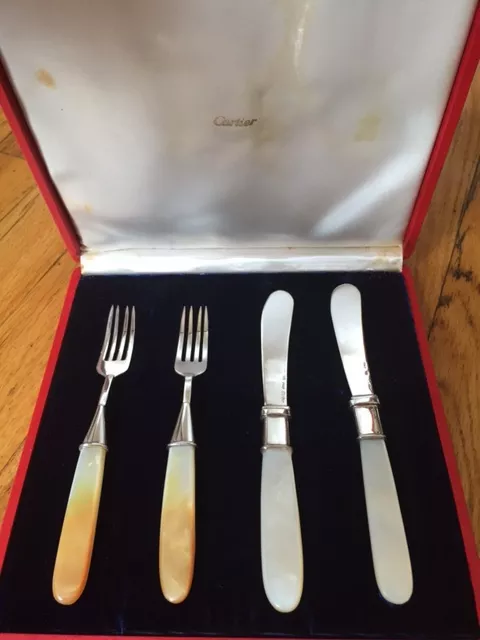 Antique Vintage Cartier Silverware Sterling Silver Mother Of Pearl
