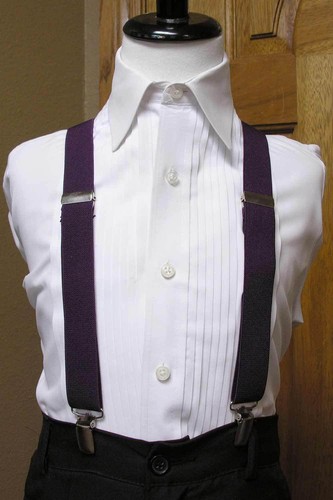 Boys suspenders set clip-on x back Black Coral Red Silver Mint Fuchsia Pink Jade - Picture 25 of 30