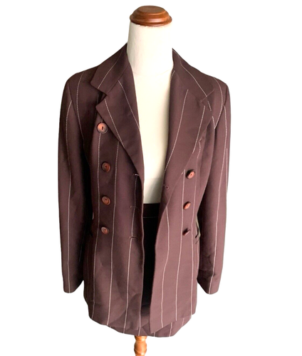 Vintage Karen Millen England Pin Stripe Jacket Blazer & Skirt 2 Piece Brown UK10 - Bild 6 von 24