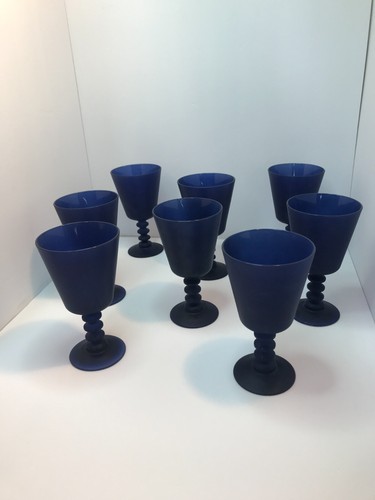Vintage Französische Eleganz Midnight Royalty Blau Matt Wasser Wein Kelch Gläser Rarität - Bild 10 von 17