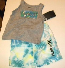 NEW HURLEY sz 24 months 2 pc set shorts sleeveless t shirt gray blue boys