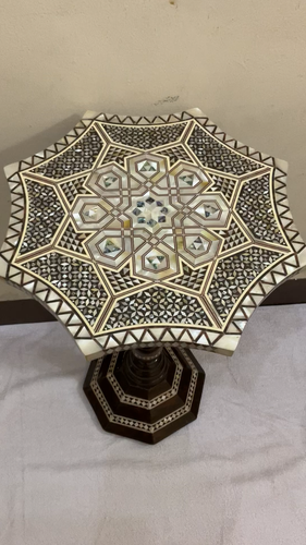 Handmade Wooden End Table Carving Wood Table Home Decor Mother of Pearl Inlay - Video 1 of 1